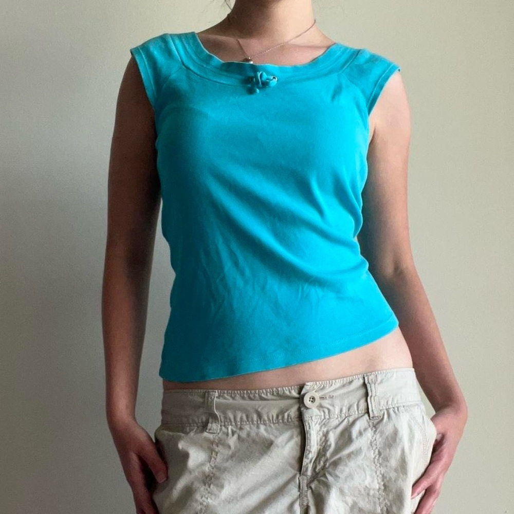 90s Cute Turquoise Coconut Girl Top M